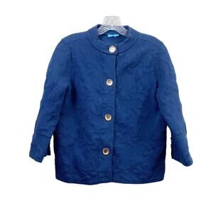 J. McLaughlin Raised Coral Print Navy 3/4 Sleeve Cropped Knit Cardigan